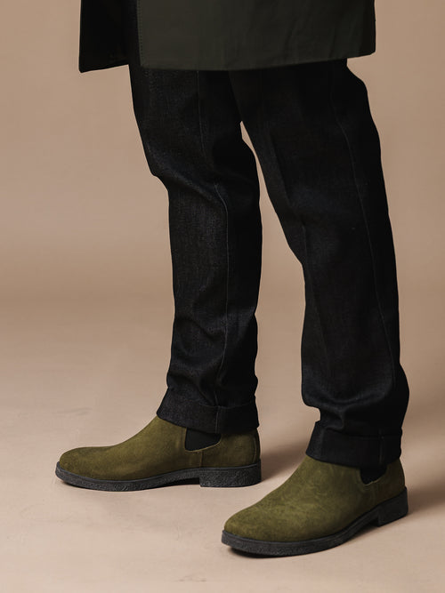 Зелени боти от естествен велур