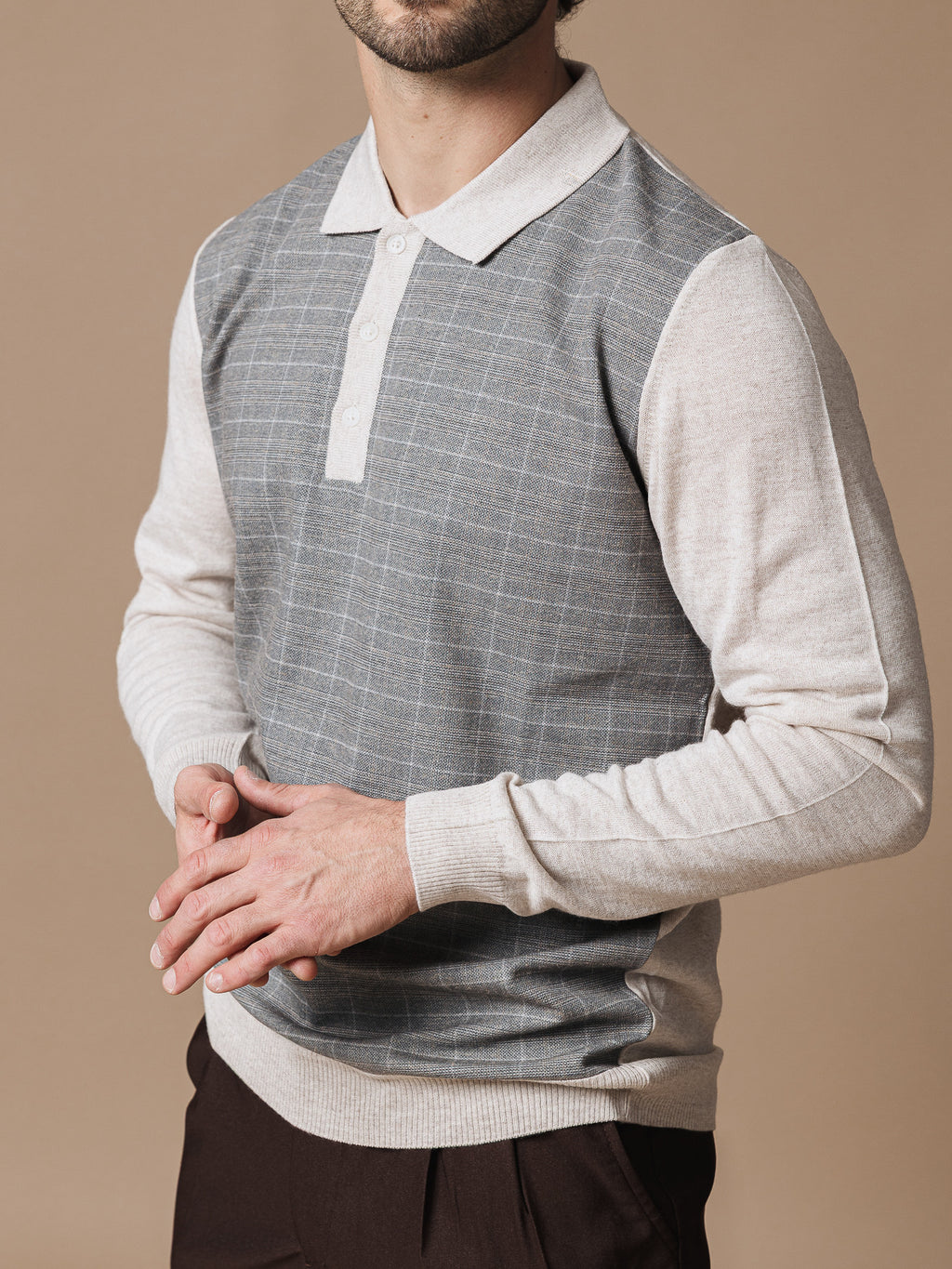 Поло блуза в бежово и сиво