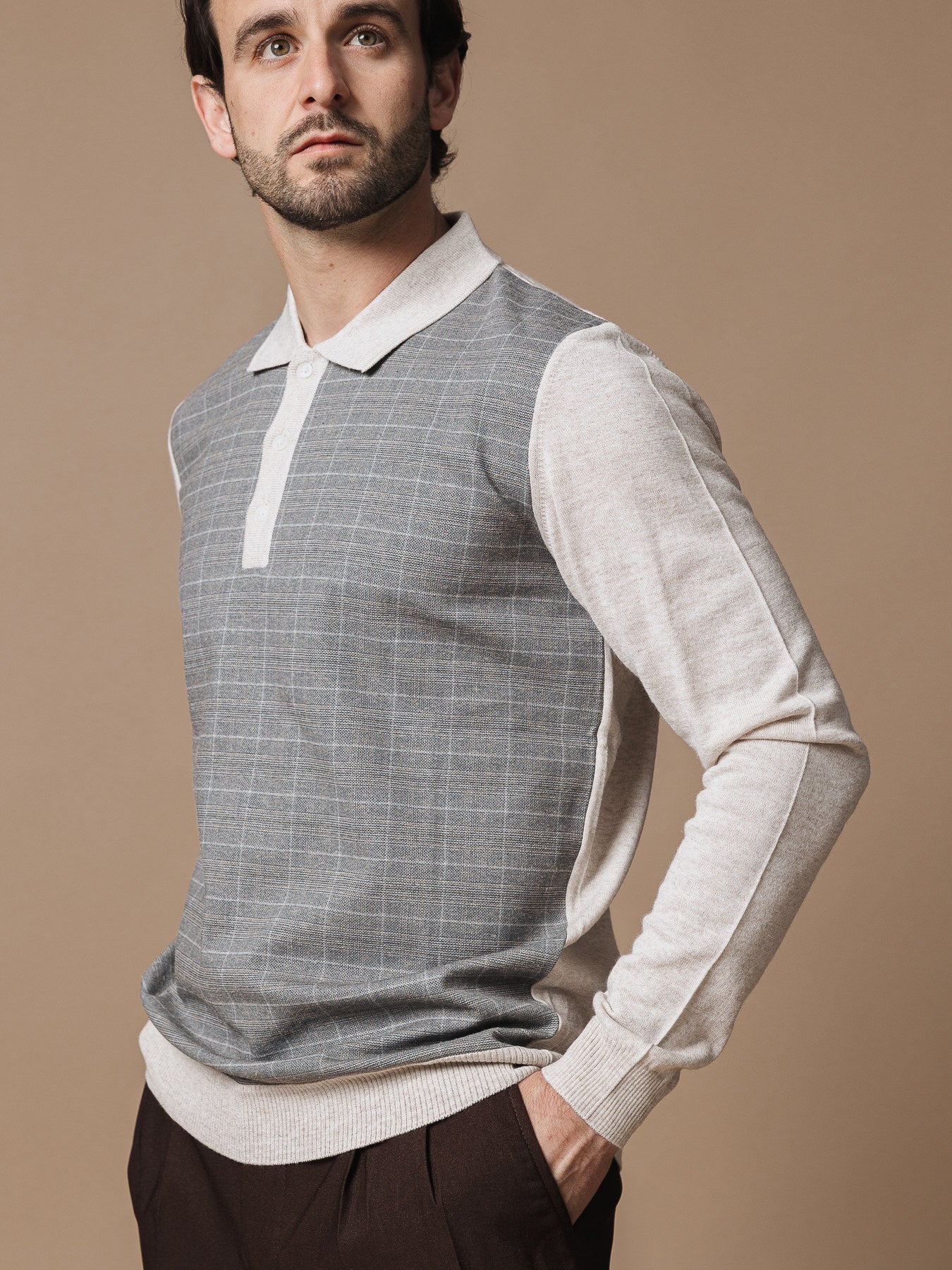 Поло блуза в бежово и сиво