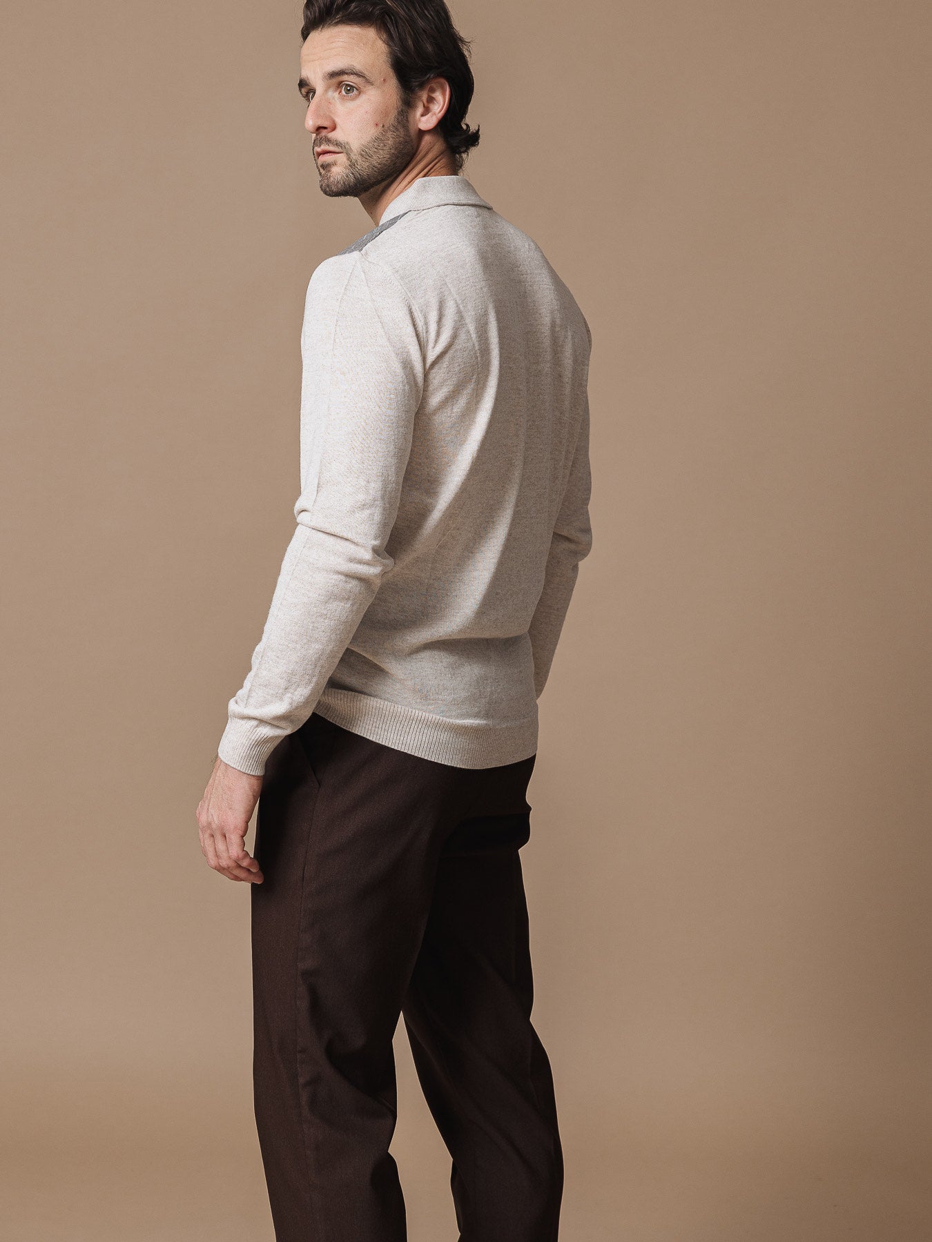 Поло блуза в бежово и сиво