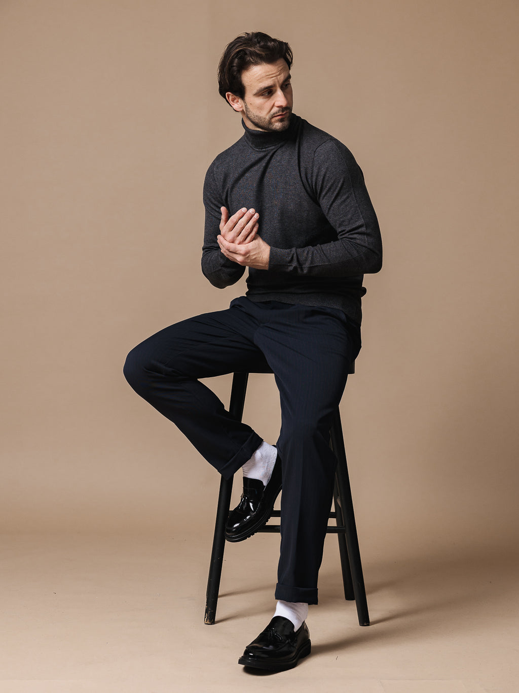 Сиво поло от кашмир и памук