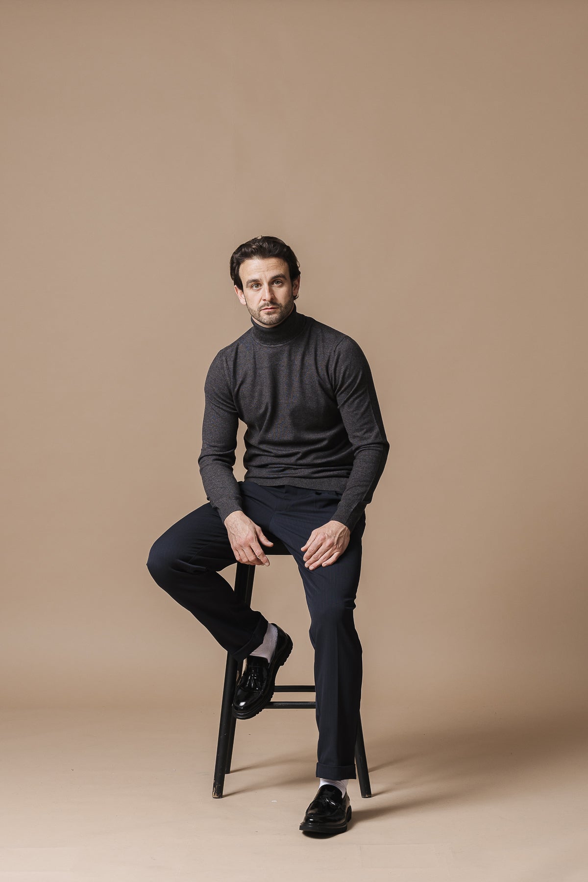 Сиво поло от кашмир и памук