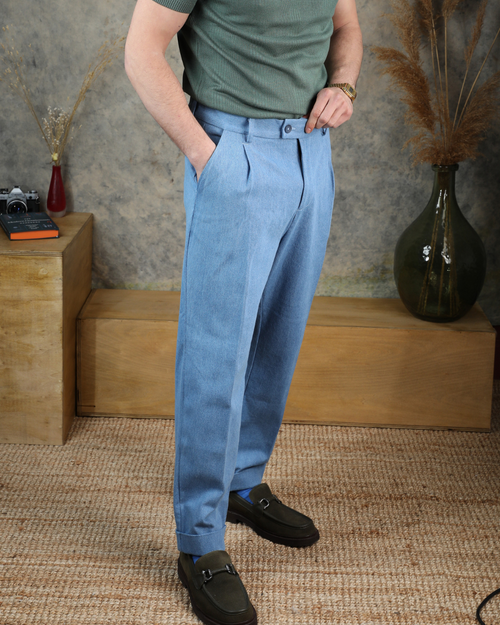 Светлосин дънков панталон